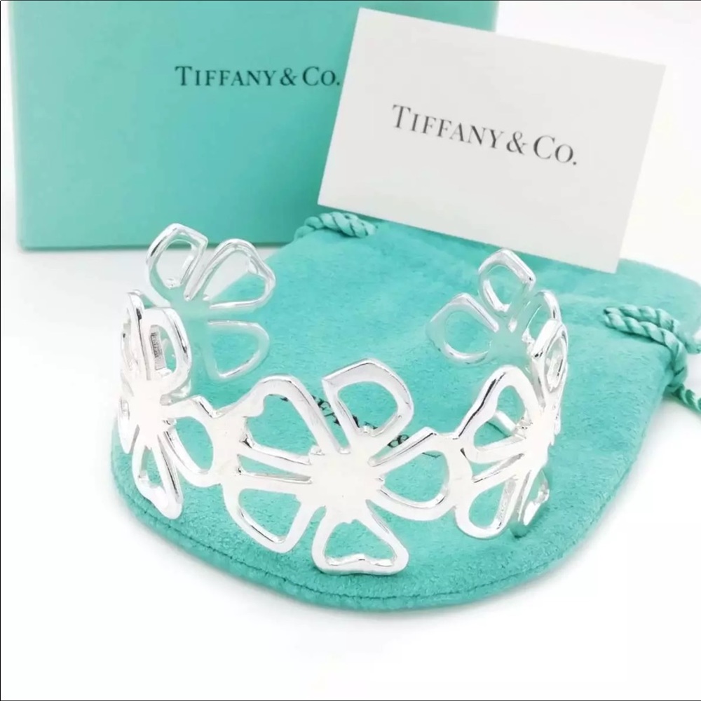 Tiffany & Co. Wide Cuff Flower Silver Bangle